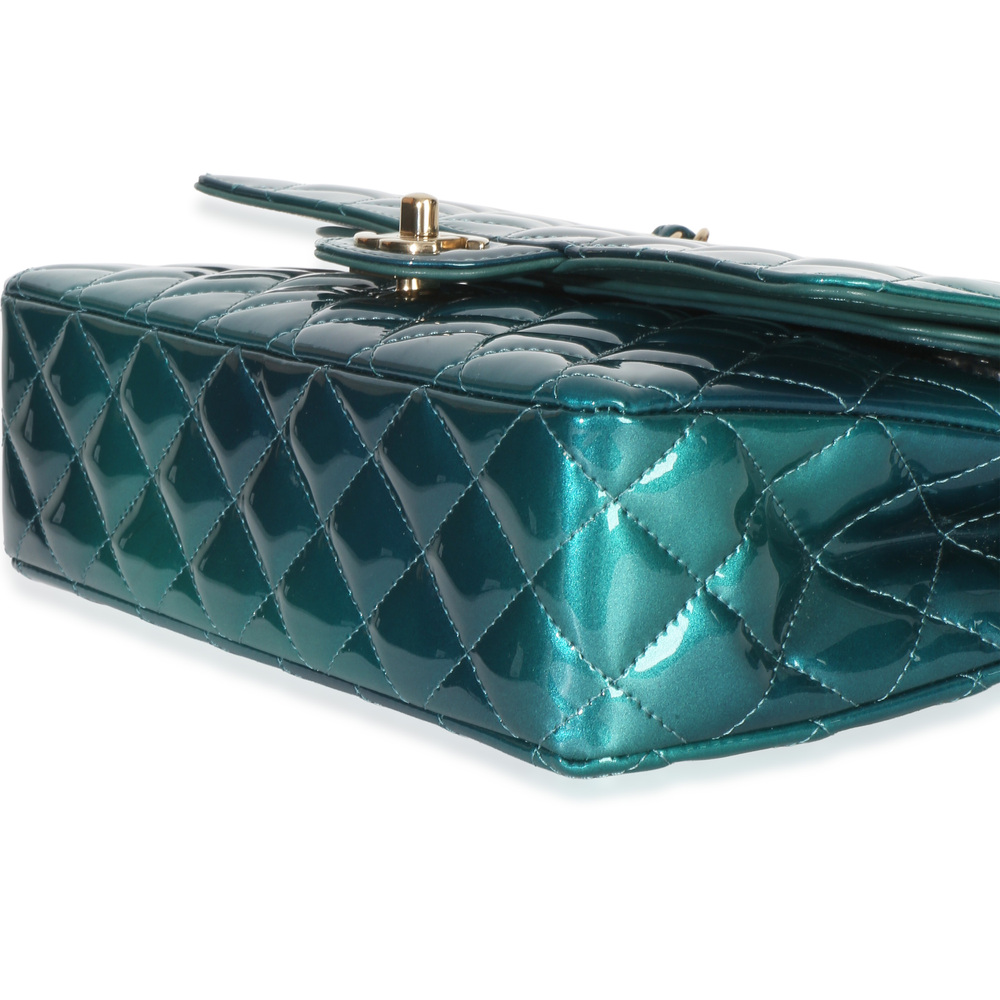 Chanel Green Blue Shaded Quilted Patent Medium Classic Double Flap Bag - Picture 7 of 8